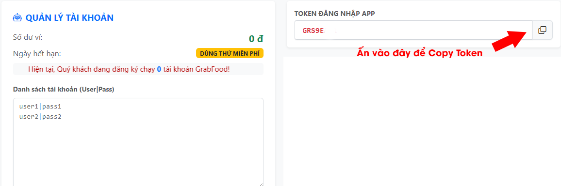 Hướng dẫn lấy mã Token